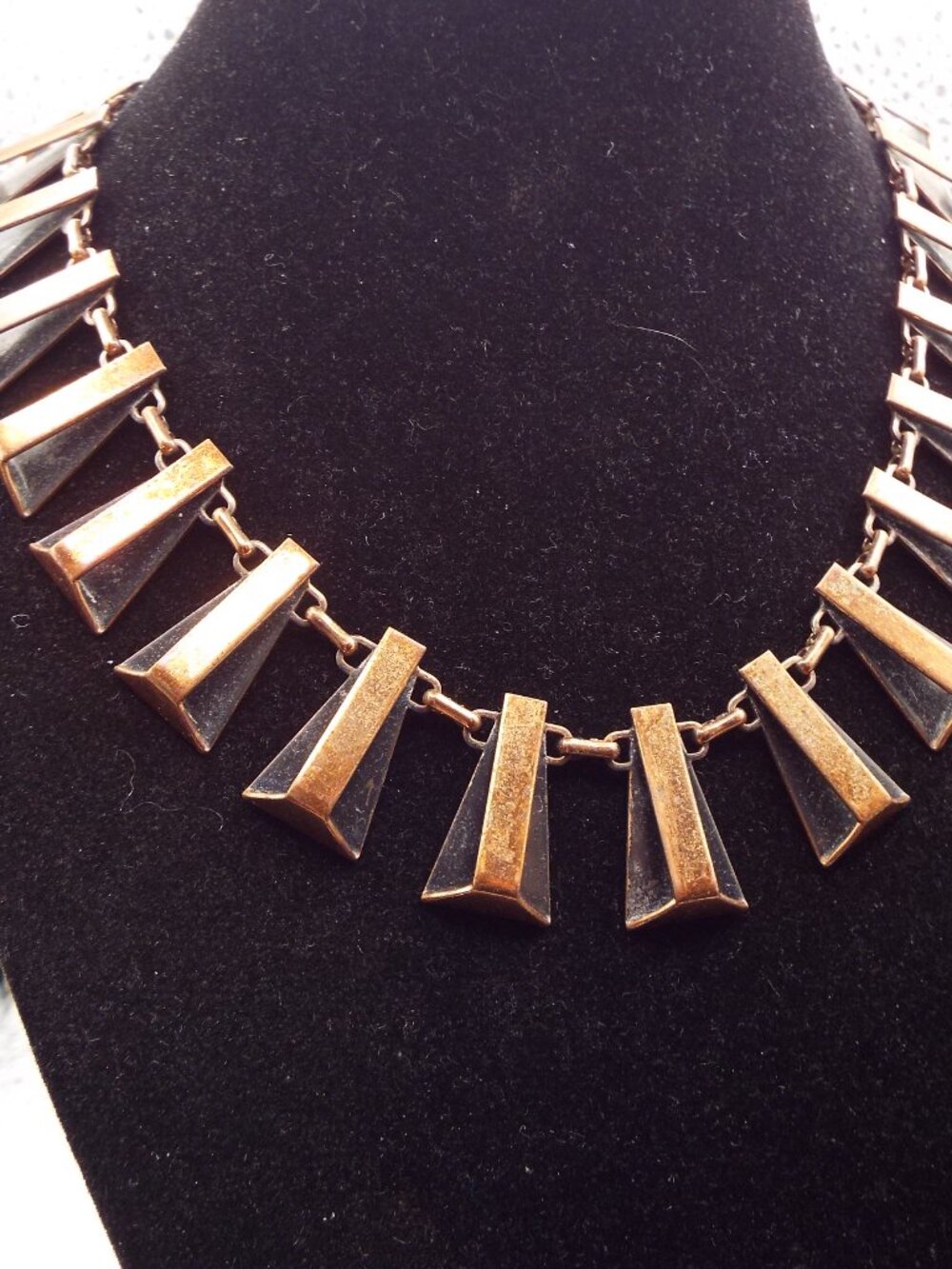 MID CENTURY MODERN RENOIR COPPER GEOMETRIC PYRAMID SHAPED FRINGE NECKLACE M - Picture 4 of 11